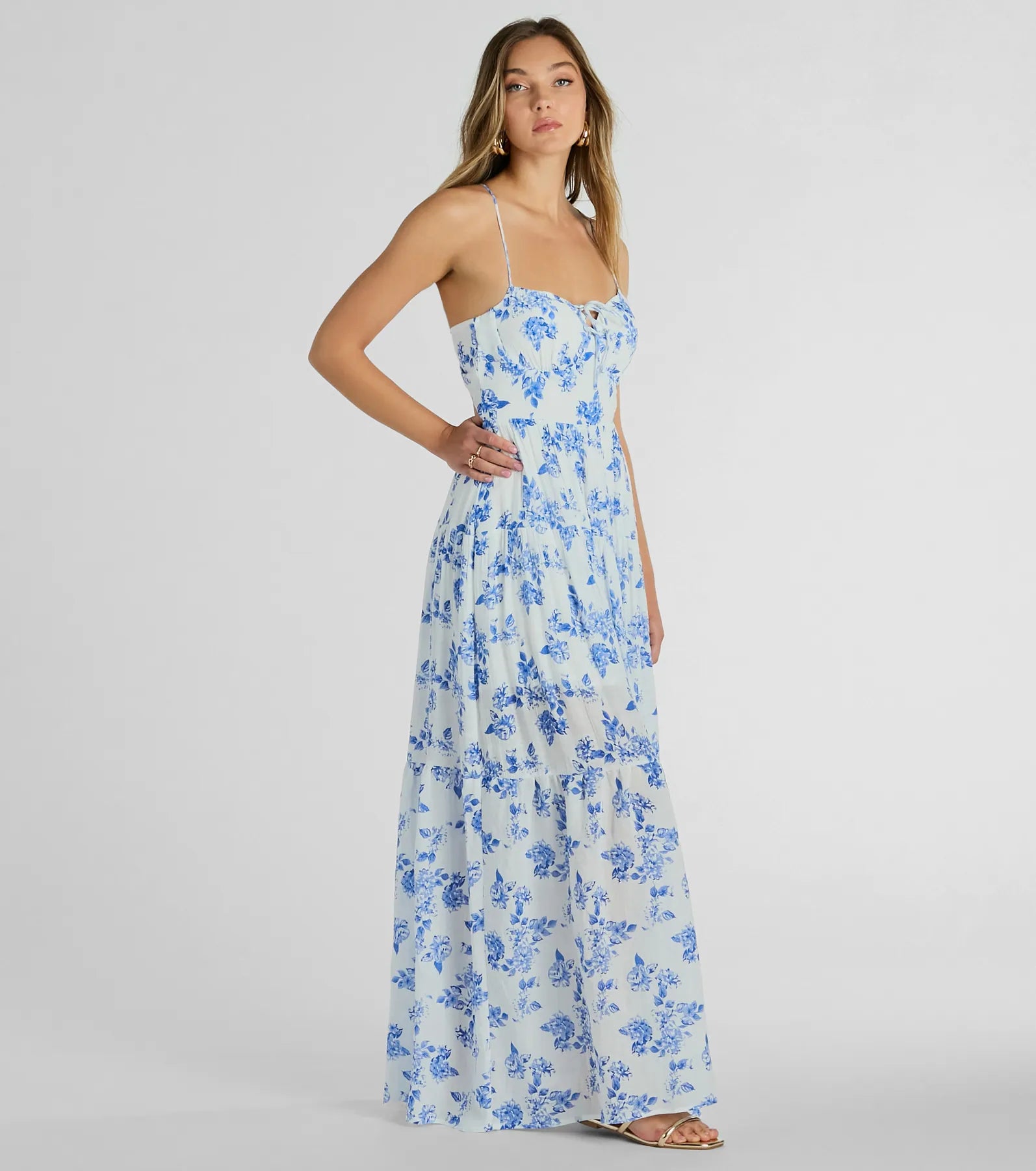 Charming Vibe Tie-Back Flowy Floral Woven Maxi Dress - Image 4