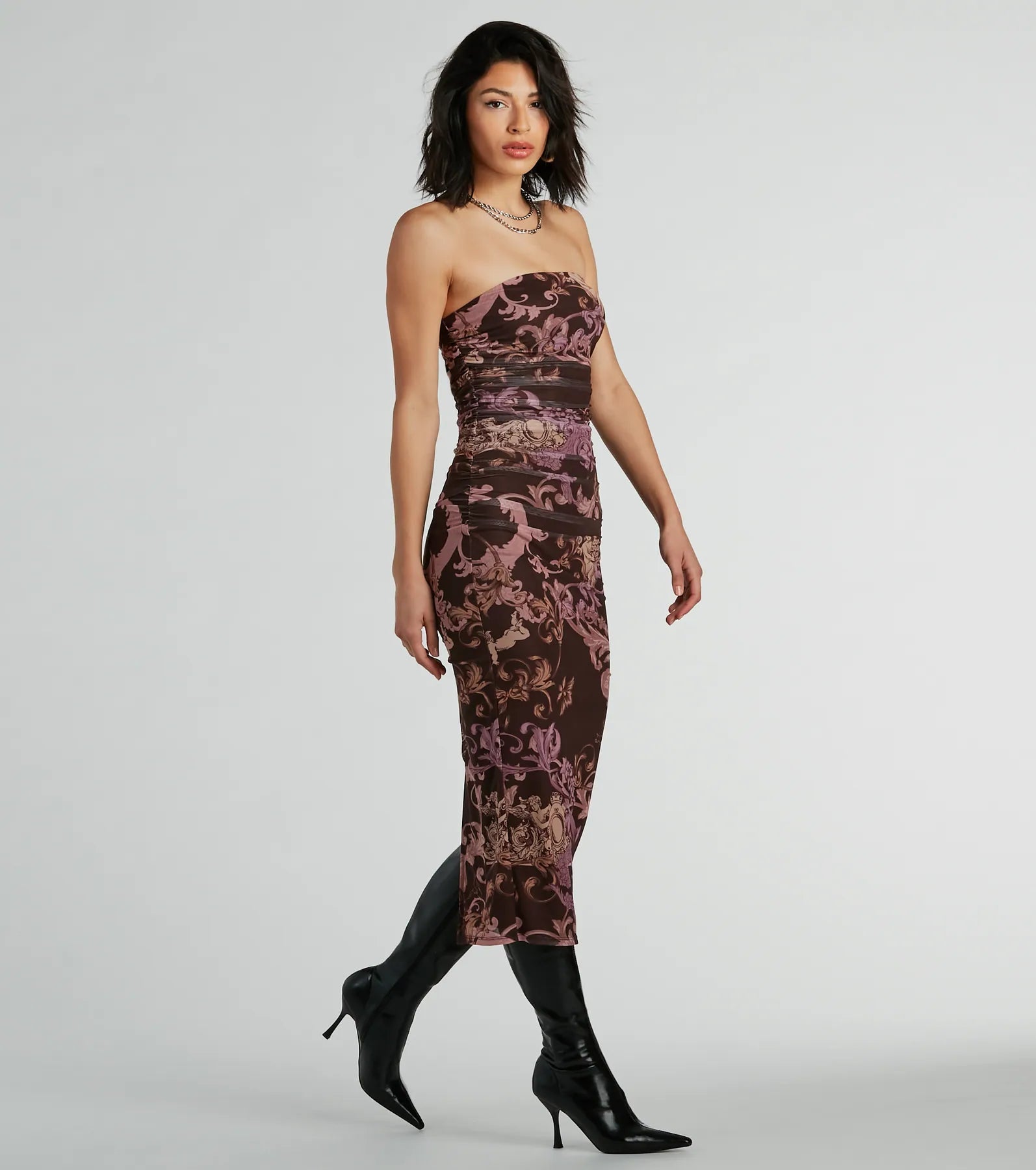 Angelic Beauty Strapless Printed Mesh Midi Dress - Image 2