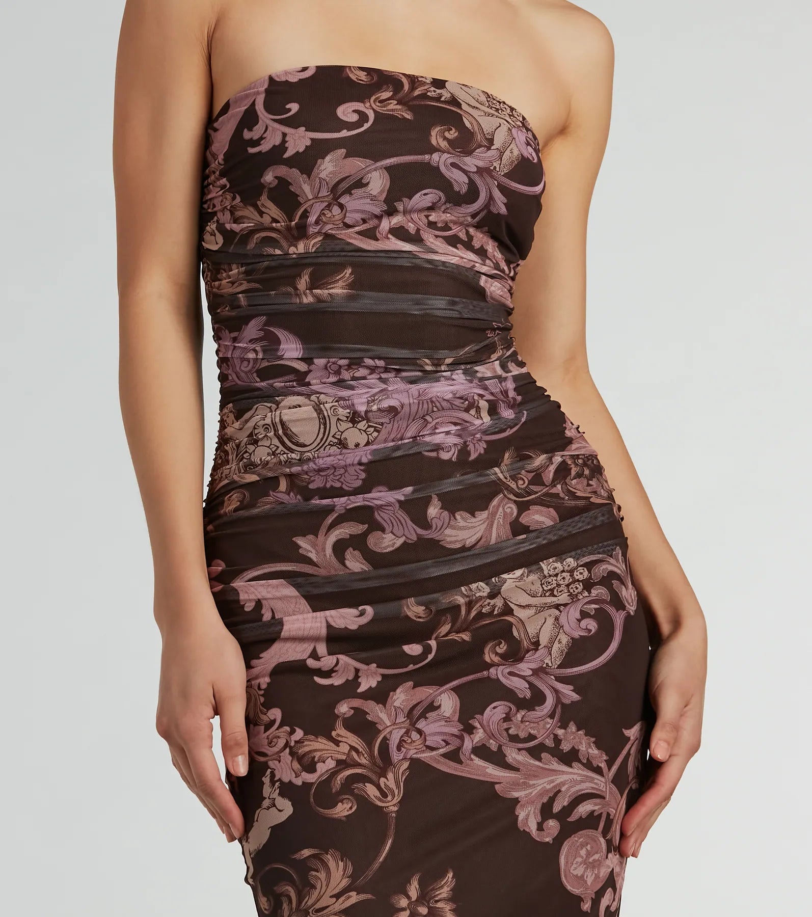 Angelic Beauty Strapless Printed Mesh Midi Dress - Image 3