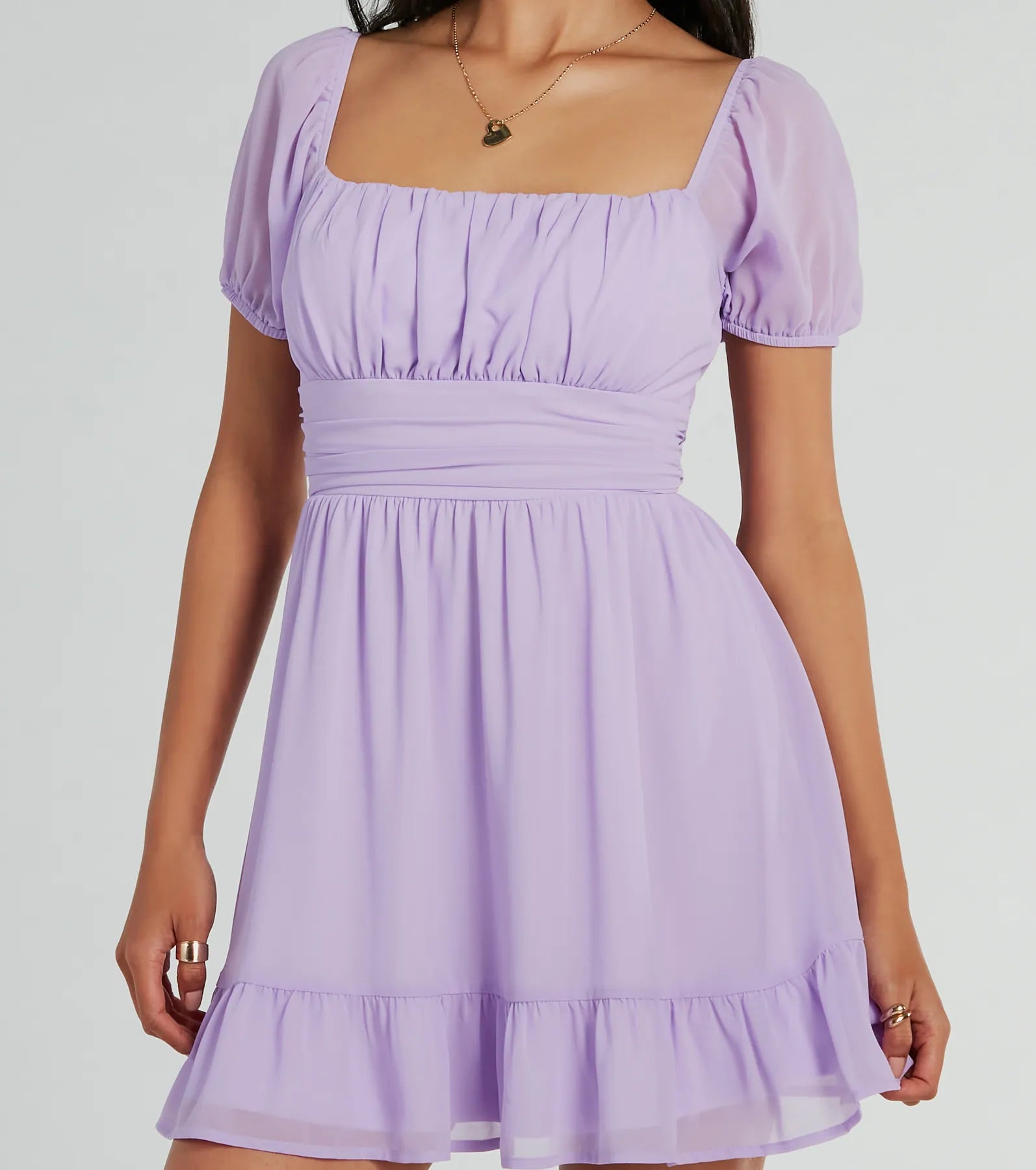 Charming Style Puff Sleeve Chiffon Skater Dress - Image 4