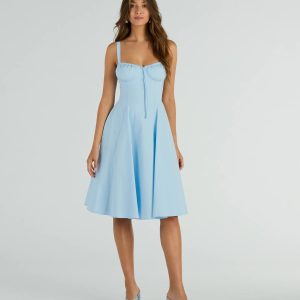 Picturesque Cutie Corset Lace-Up A-Line Midi Dress