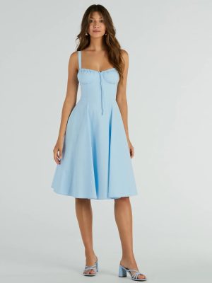 Picturesque Cutie Corset Lace-Up A-Line Midi Dress