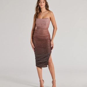 Effortless Dazzle Ombre Glitter Mesh Midi Dress