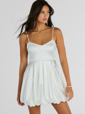 Lavish Flirt V-Neck Bubble Hem Skater Satin Dress