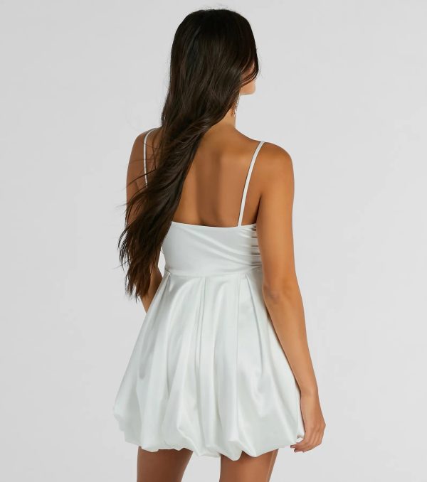 Lavish Flirt V-Neck Bubble Hem Skater Satin Dress - Image 2