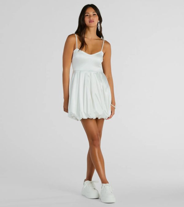 Lavish Flirt V-Neck Bubble Hem Skater Satin Dress - Image 3