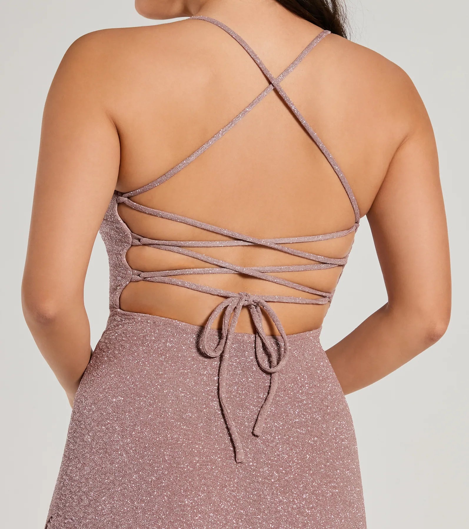Glam Upgrade Lace-Up Bodycon Glitter Midi Dress - Image 4