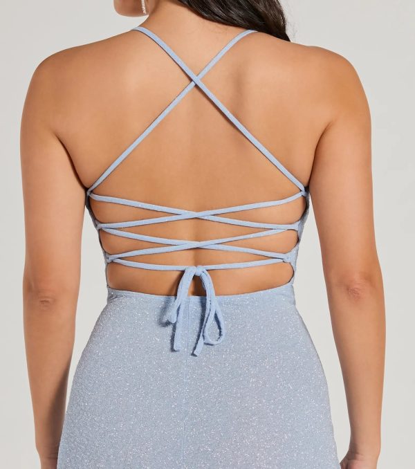 Glam Upgrade Lace-Up Bodycon Glitter Midi Dress - Image 8