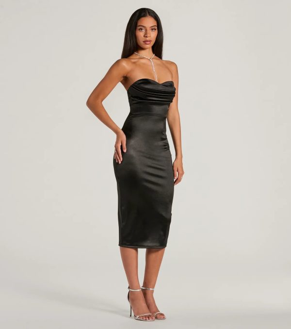 Exquisite In Strapless Satin Midi Dress - Image 4