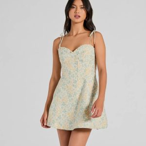 Adorable Confidence Floral Jacquard Skater Dress