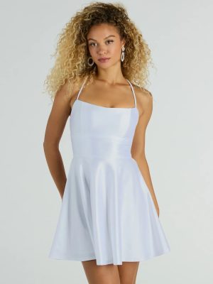 Sparkle Sensation Glitter Satin Lace-Up Dress