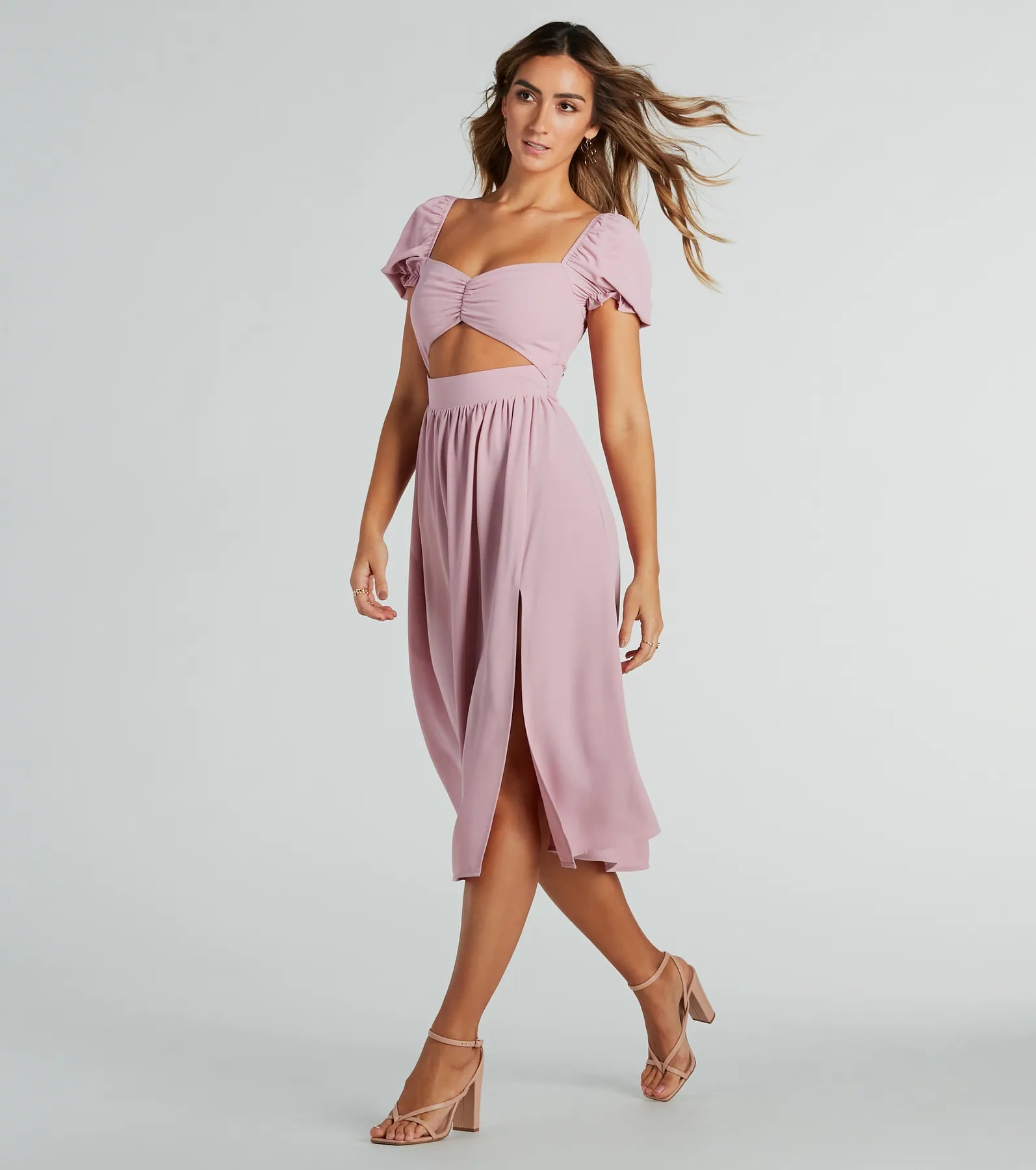 Adorable Factor Chiffon Sweetheart Midi Dress - Image 3