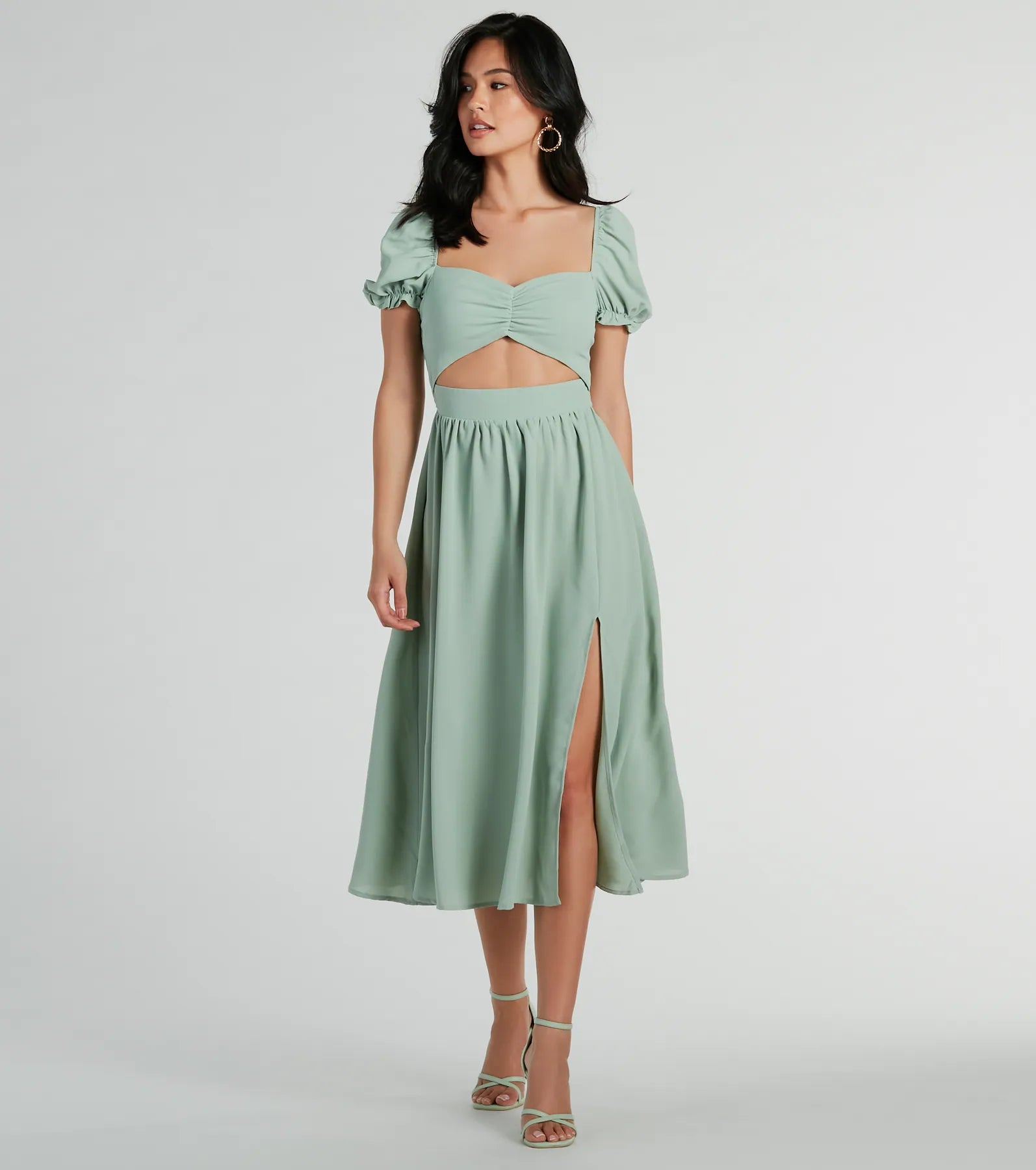 Adorable Factor Chiffon Sweetheart Midi Dress - Image 5