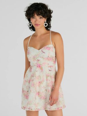 Floral Day Dream Lace Up Eyelet Skater Dress