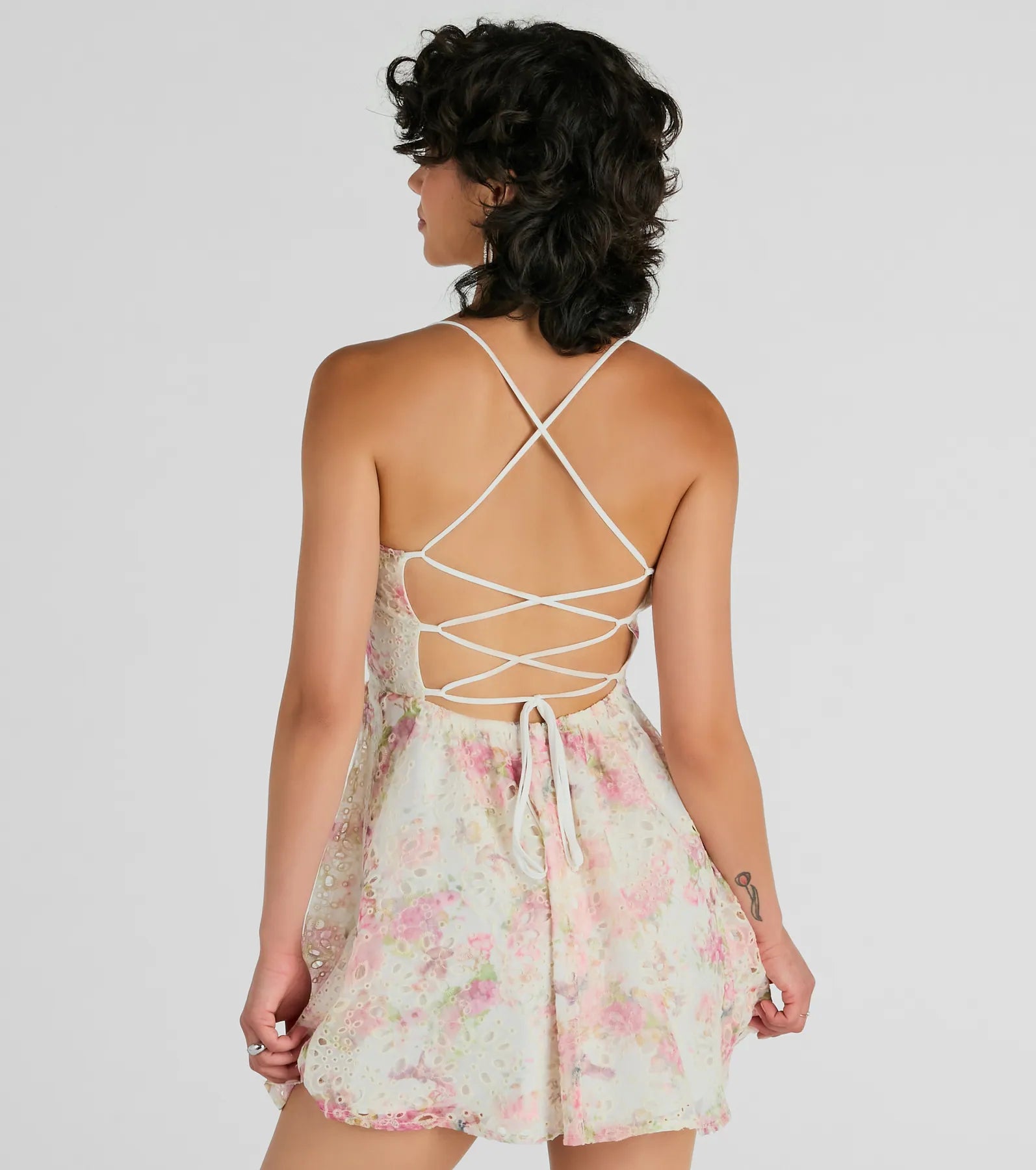 Floral Day Dream Lace Up Eyelet Skater Dress - Image 2