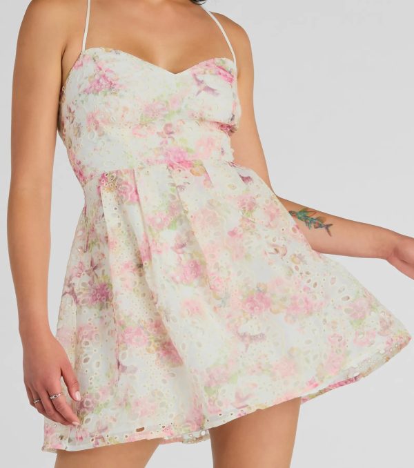 Floral Day Dream Lace Up Eyelet Skater Dress - Image 4