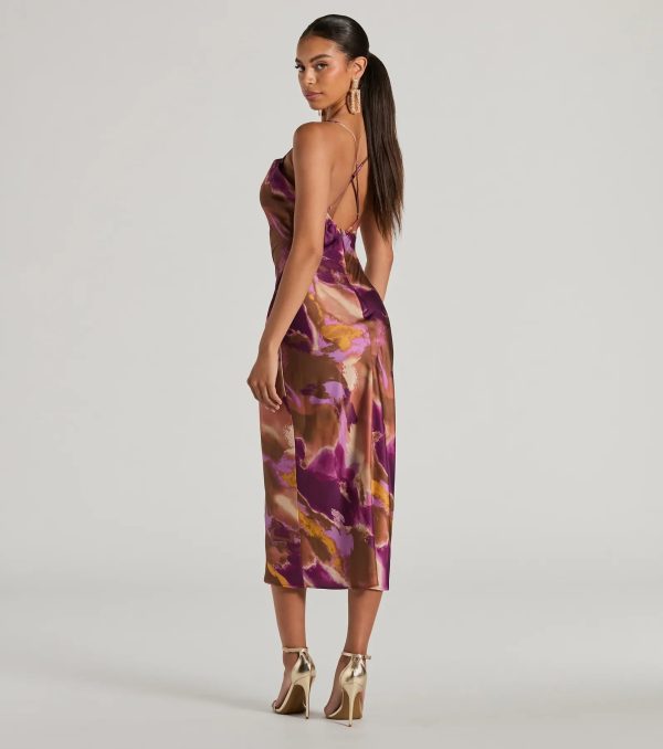 Always Impress Cowl Neck Tie-Dye Satin Midi Dress - Image 2
