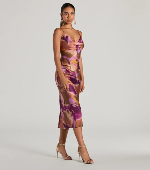 Always Impress Cowl Neck Tie-Dye Satin Midi Dress - Image 4