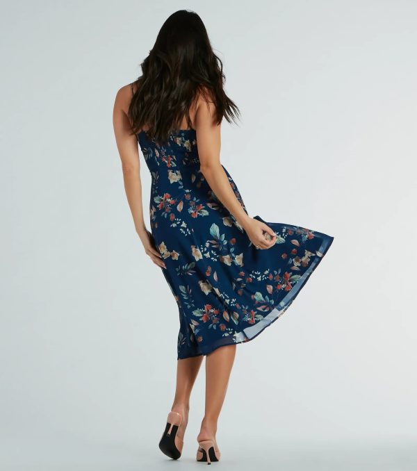 Garden Chic Floral Chiffon Midi Dress - Image 6