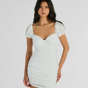 Delicate Essence Puff Sleeve Corset Lace Mini Dress