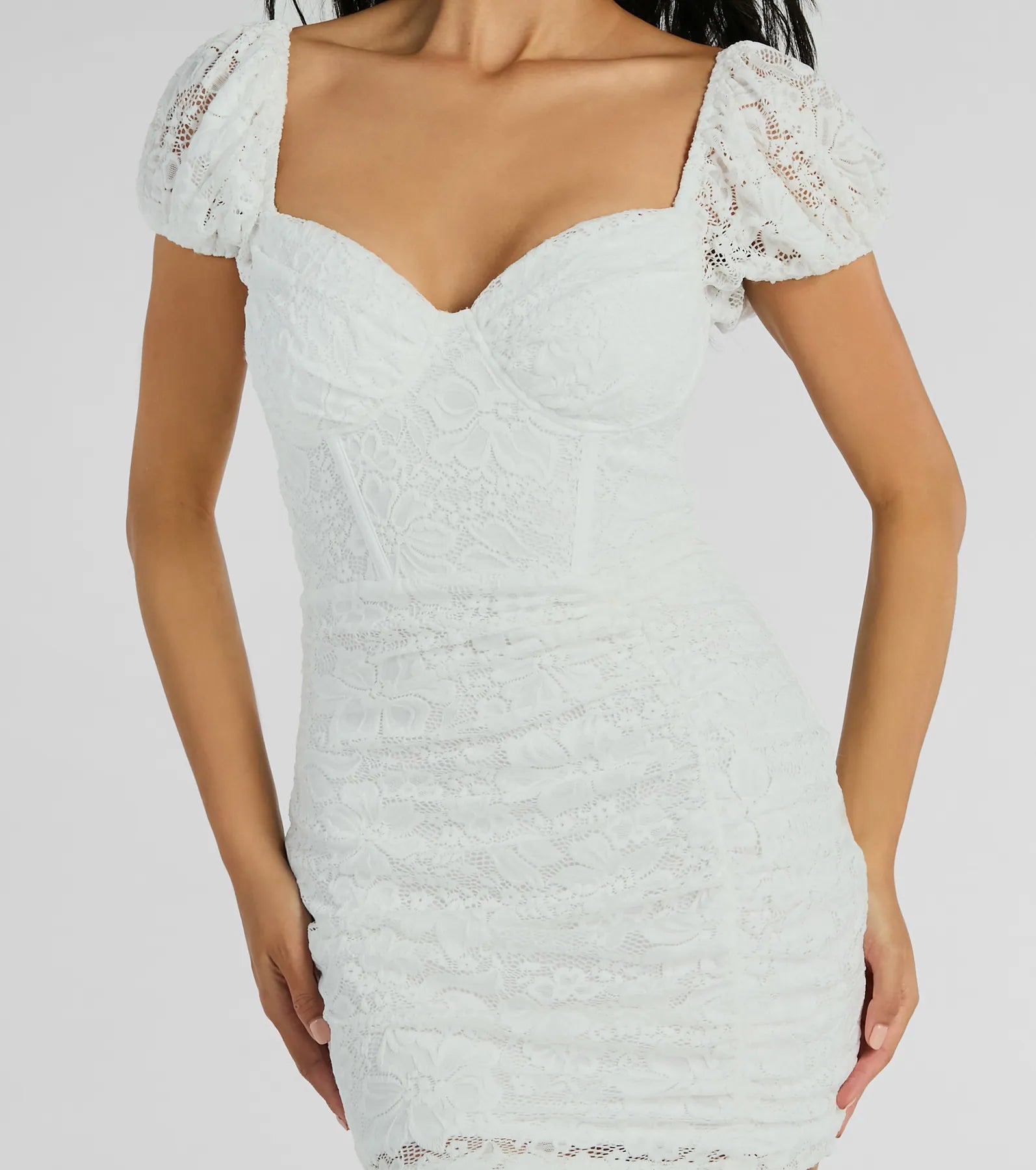 Delicate Essence Puff Sleeve Corset Lace Mini Dress - Image 4