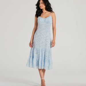 Heavenly Cute Scoop Neck Chiffon Ruffled Midi Dress