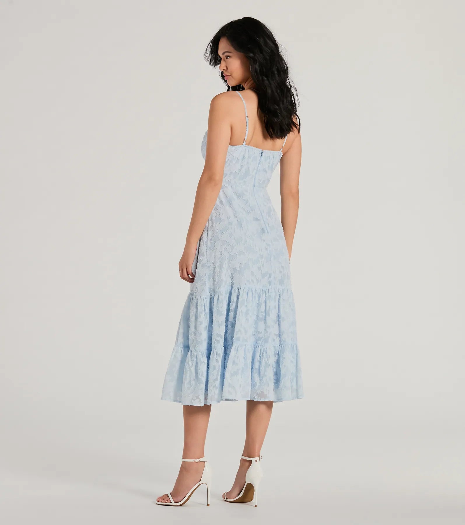 Heavenly Cute Scoop Neck Chiffon Ruffled Midi Dress - Image 2