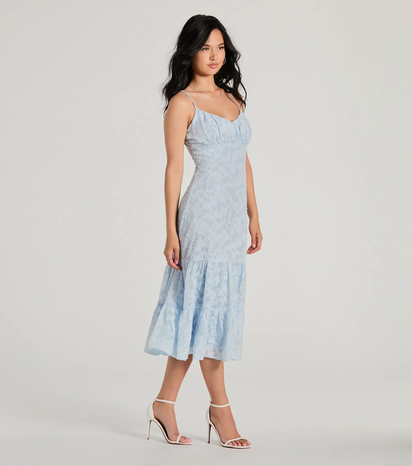 Heavenly Cute Scoop Neck Chiffon Ruffled Midi Dress - Image 4
