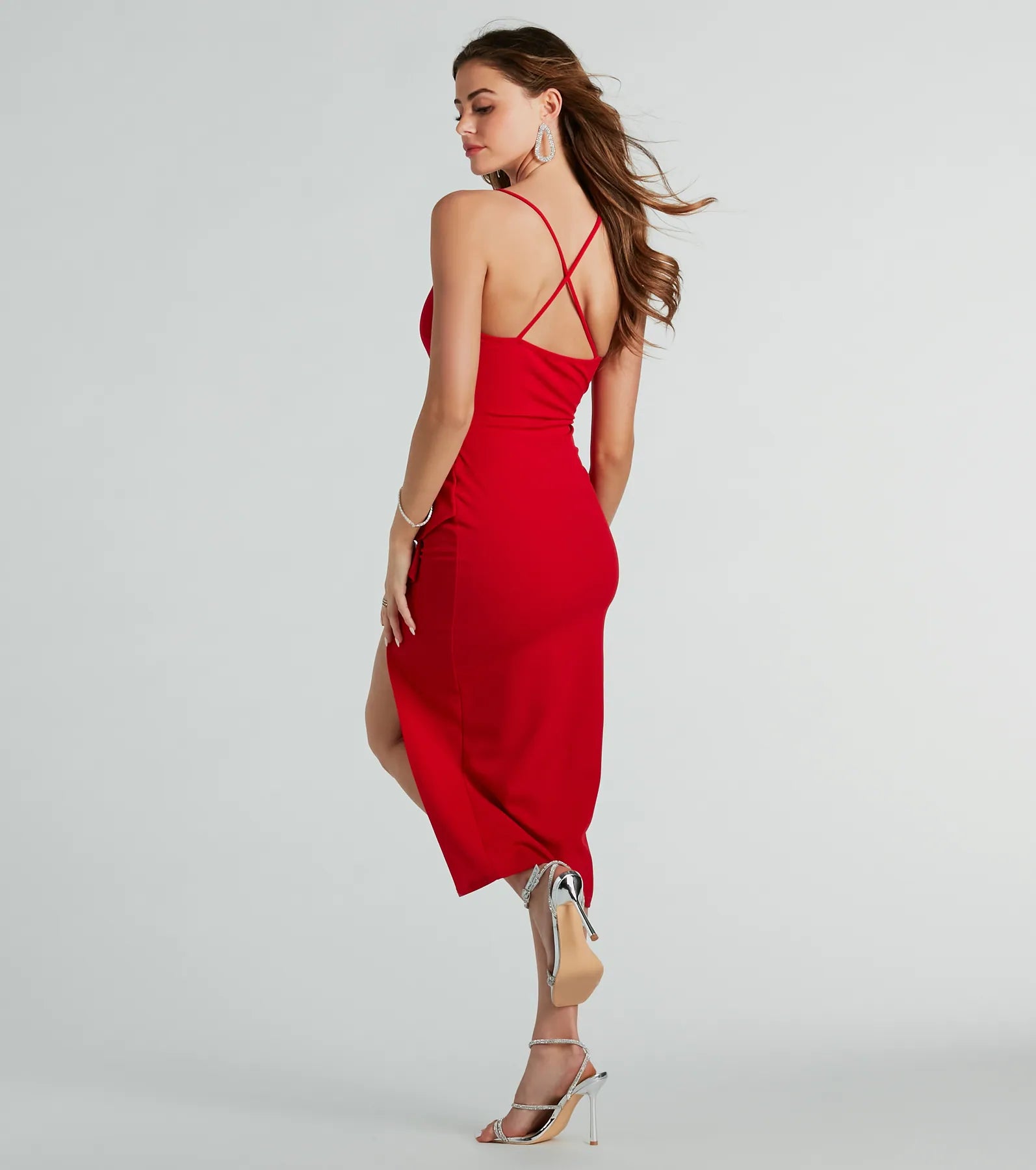 Curve Views V-Neck Ruffled Crepe Midi Dress - Image 2