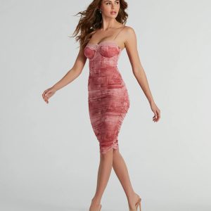 Gorgeous Entrance Lace Trim Printed Midi Dress