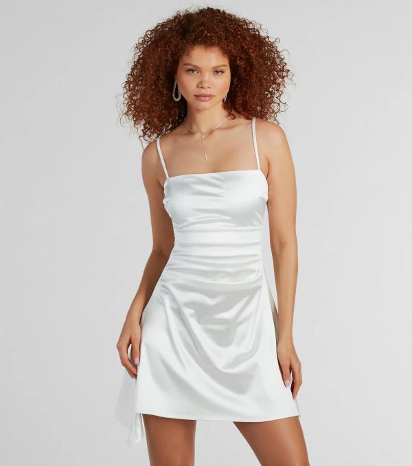 Glamour Feeling Square Neck Satin Skater Dress - Image 5