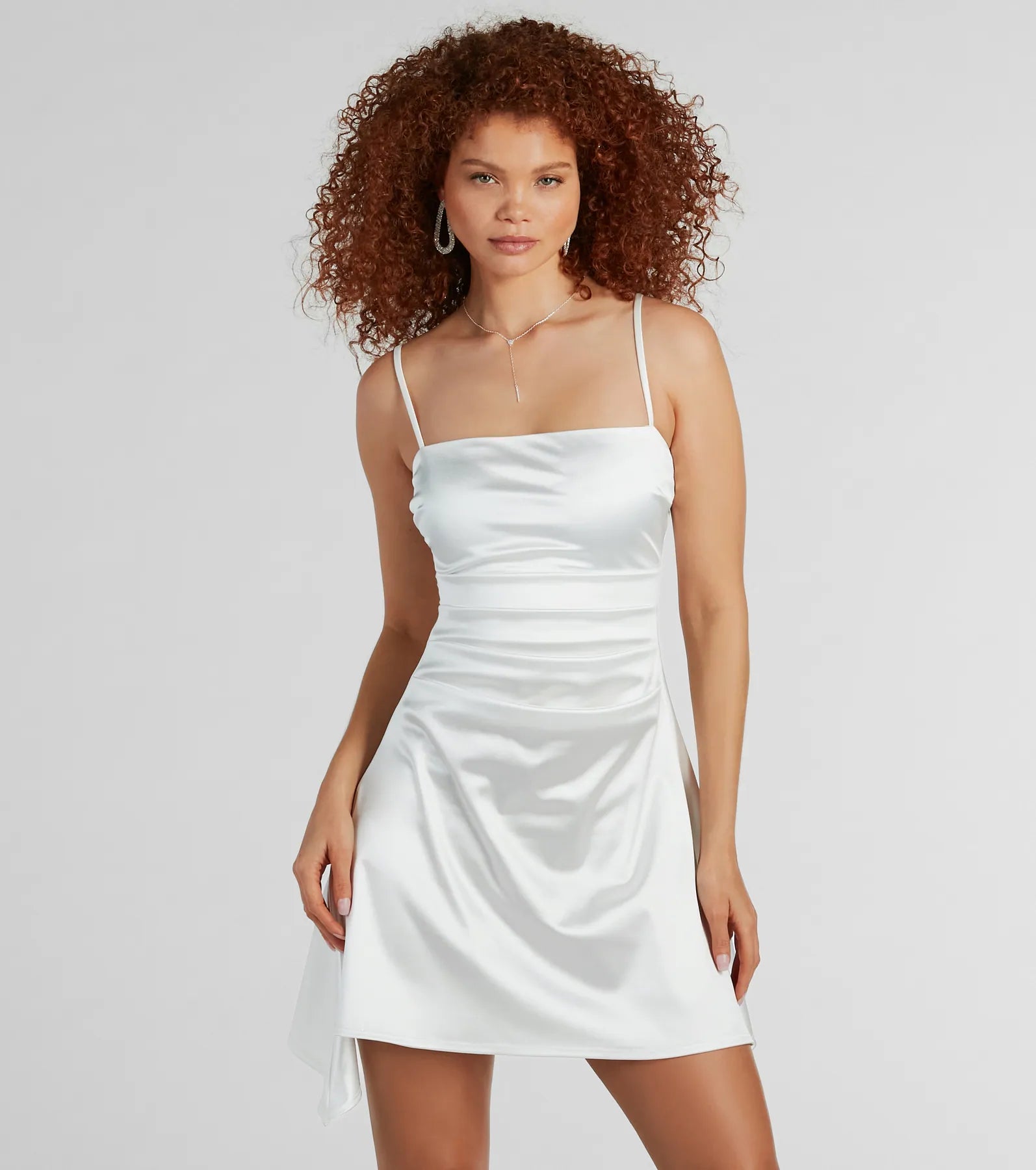 Glamour Feeling Square Neck Satin Skater Dress - Image 5