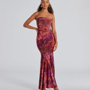 Gorgeous Aura Strapless Floral Tie-Dye Maxi Dress