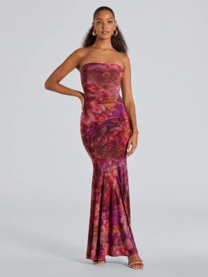 Gorgeous Aura Strapless Floral Tie-Dye Maxi Dress
