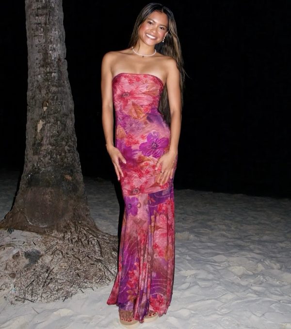 Gorgeous Aura Strapless Floral Tie-Dye Maxi Dress - Image 2