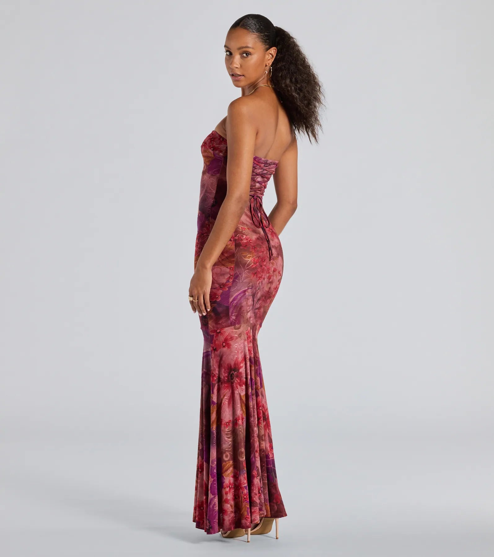 Gorgeous Aura Strapless Floral Tie-Dye Maxi Dress - Image 3