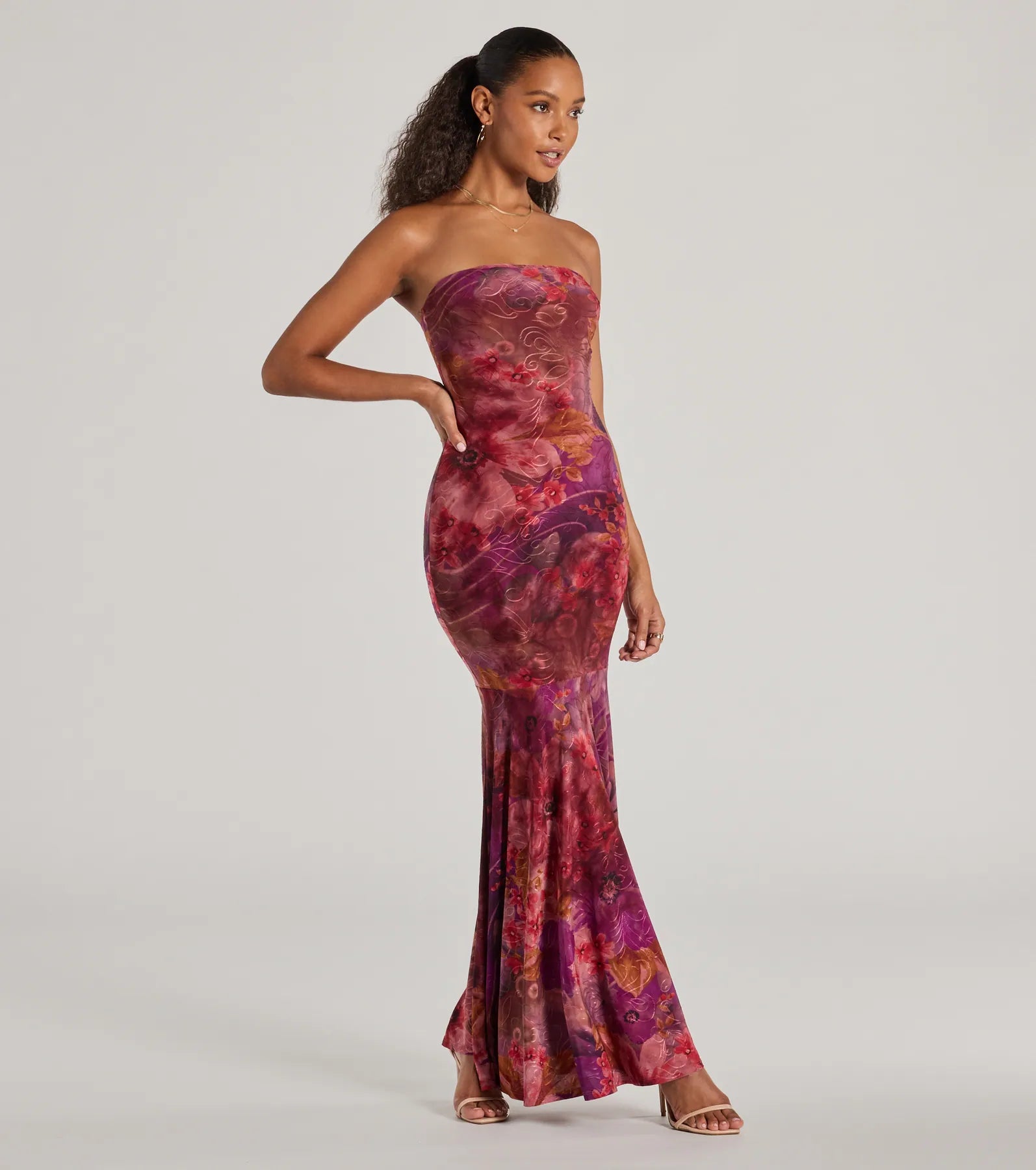 Gorgeous Aura Strapless Floral Tie-Dye Maxi Dress - Image 4