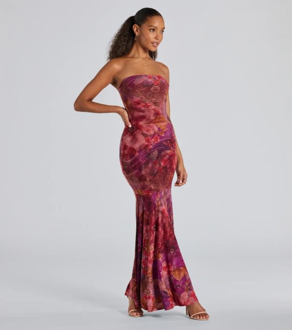 Gorgeous Aura Strapless Floral Tie-Dye Maxi Dress - Image 5