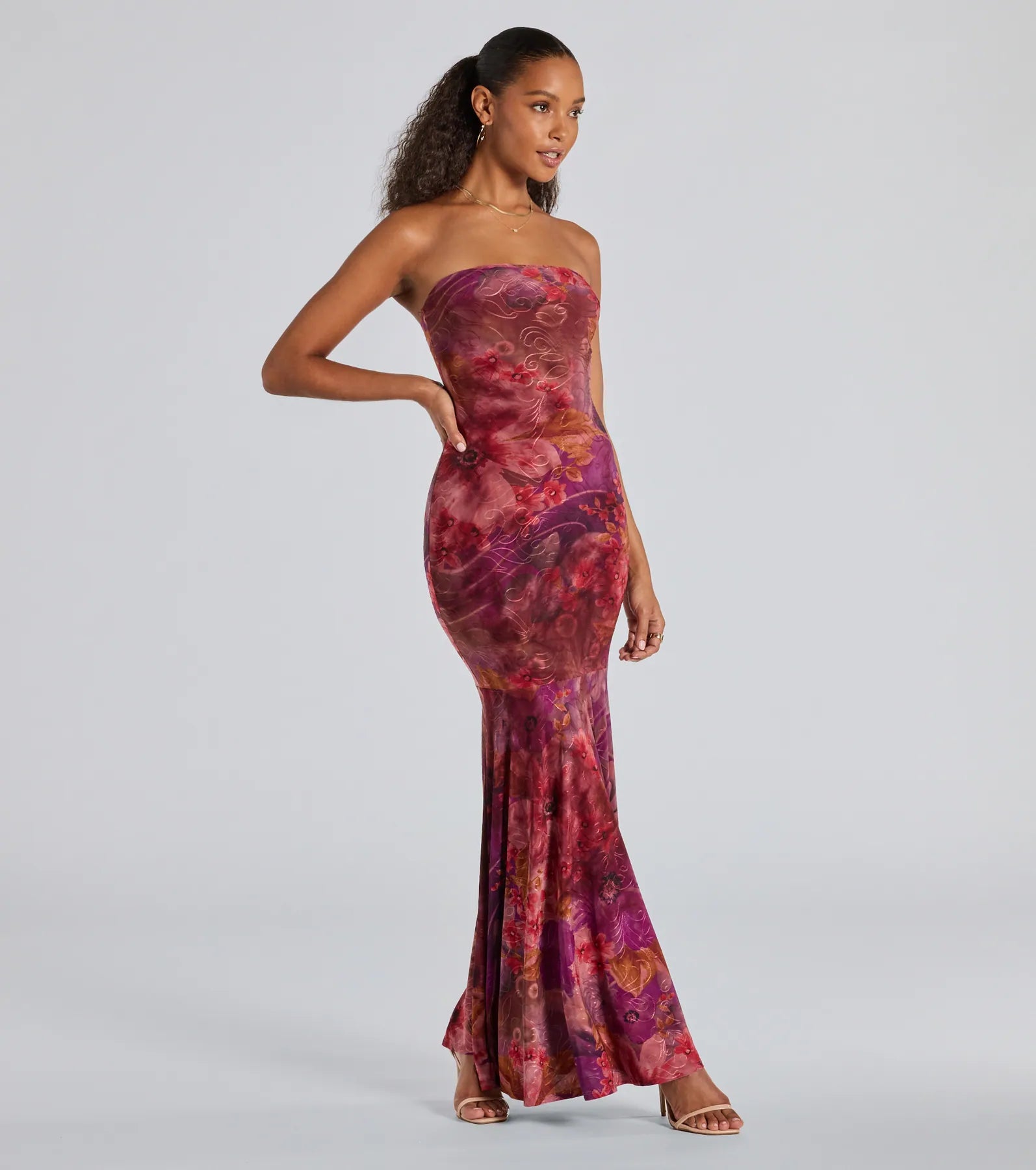 Gorgeous Aura Strapless Floral Tie-Dye Maxi Dress - Image 5