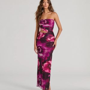 Stunning Favorite Strapless Cutout Floral Maxi Dress