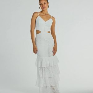 Free Flowing Cutie V-Neck Ruffle Eyelet Maxi Dress