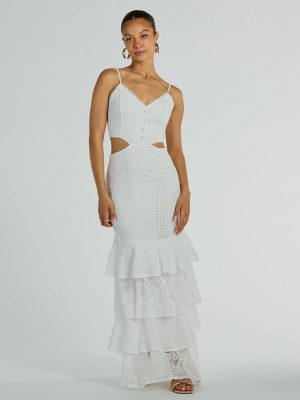 Free Flowing Cutie V-Neck Ruffle Eyelet Maxi Dress