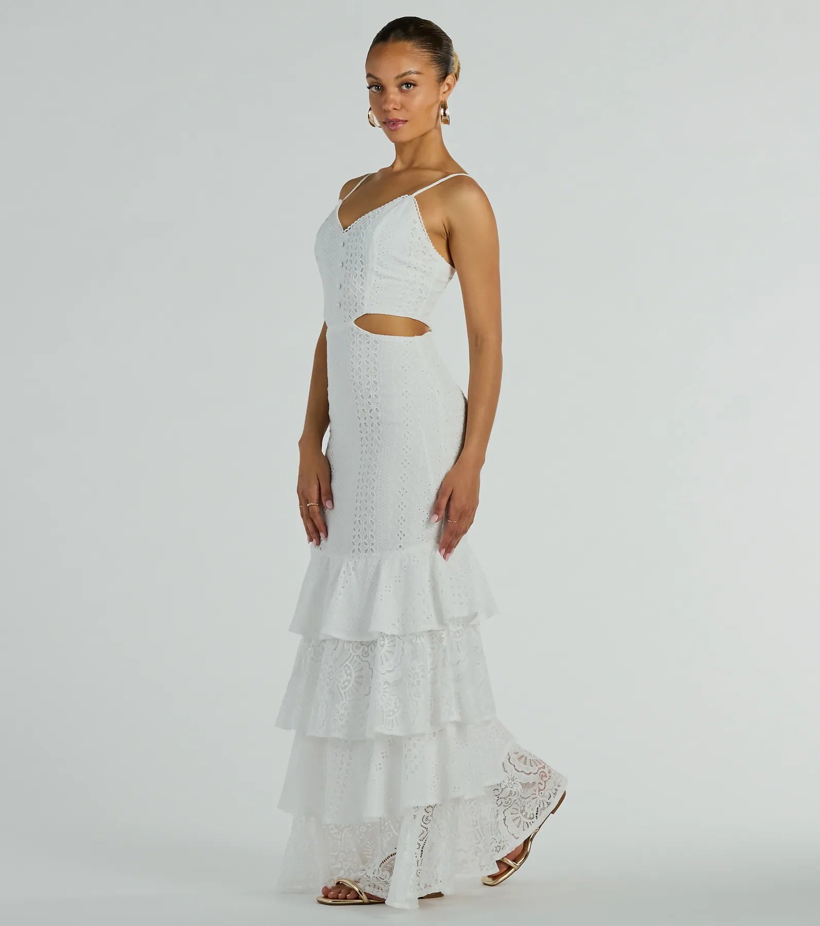 Free Flowing Cutie V-Neck Ruffle Eyelet Maxi Dress - Image 4