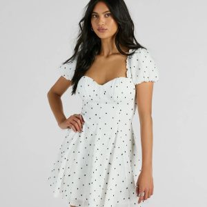 Charmed And Cute Polka Dot Chiffon Skater Dress