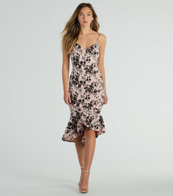 In The Garden Floral Velvet Midi Dress - Image 5