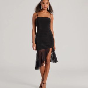 Dancing And Drinks Sleeveless Mesh Ruffle Midi Dress