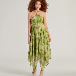 Dreamy Muse Watercolor Chiffon Flowy Midi Dress
