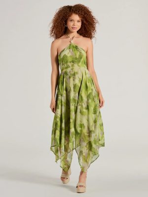 Dreamy Muse Watercolor Chiffon Flowy Midi Dress