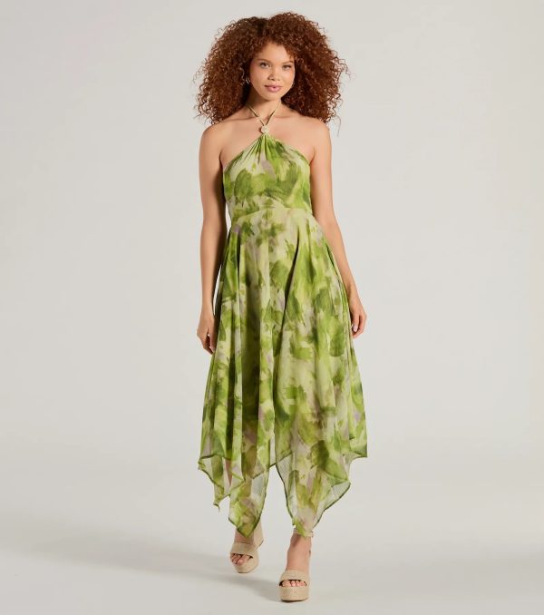 Dreamy Muse Watercolor Chiffon Flowy Midi Dress