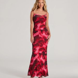 Catch Attention Cowl Neck Abstract Floral Maxi Dress